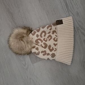 NWOT Leopard Print CC Beanie With Large Pom Pom